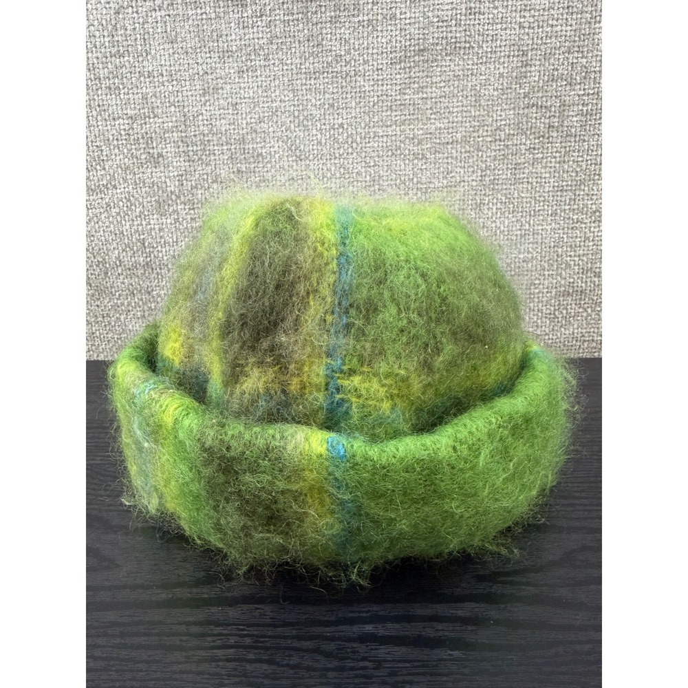 Donegal Design Mohair Wool Beanie Hat Green Plaid Ireland Wicklow Handcrafted